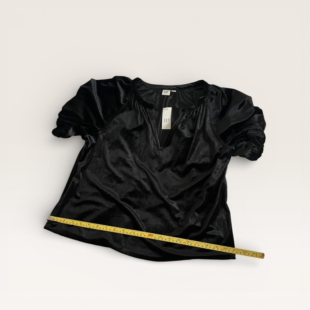 GAP Black Velvet Puff Sleeve Blouse Split Neck Top Womens Size S New With Tags - Picture 8 of 9